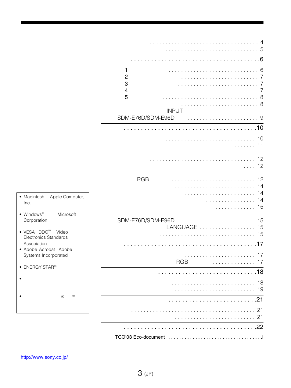 Sony SDM-E76D User Manual | Page 3 / 349
