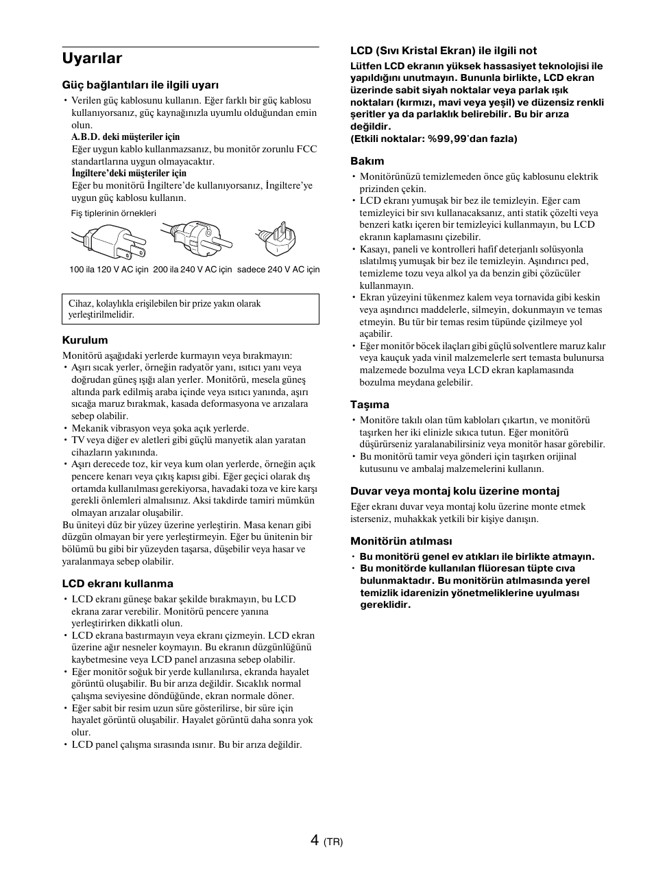 Uyarılar | Sony SDM-E76D User Manual | Page 332 / 349