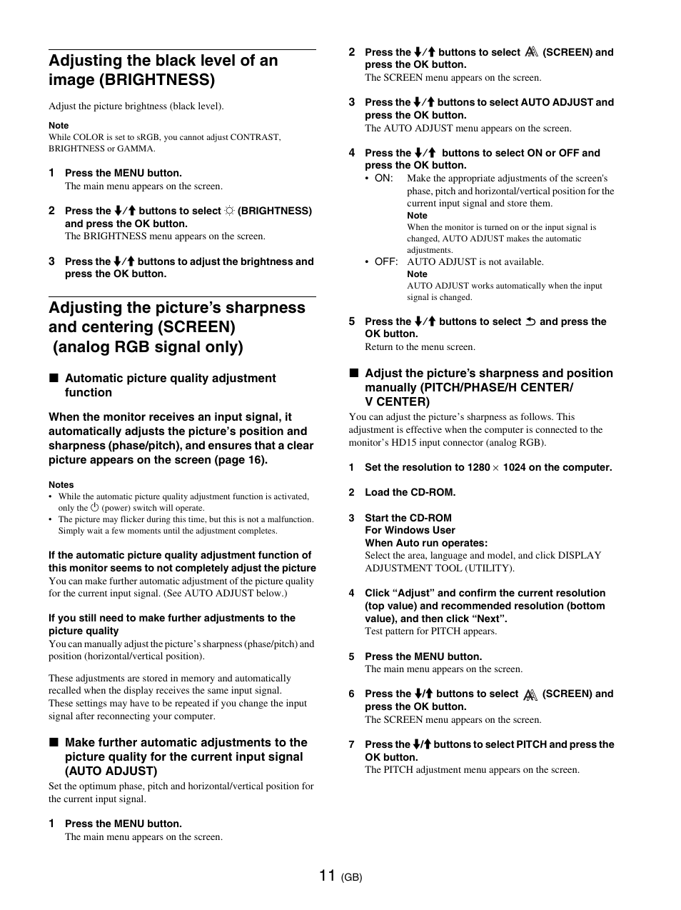 Adjusting the black level of an image (brightness), Screen | Sony SDM-E76D User Manual | Page 35 / 349