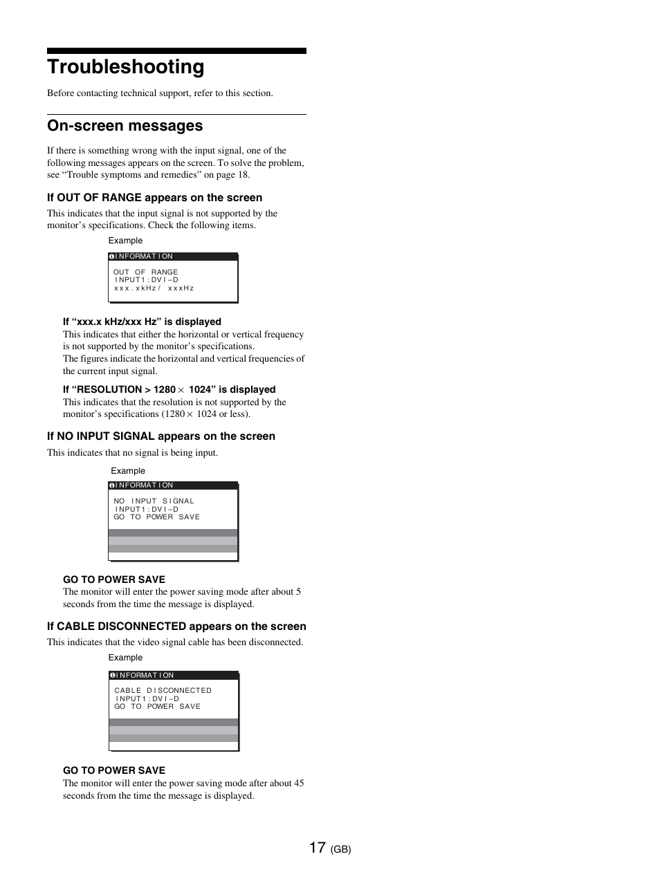 Troubleshooting, On-screen messages | Sony SDM-E76D User Manual | Page 41 / 349