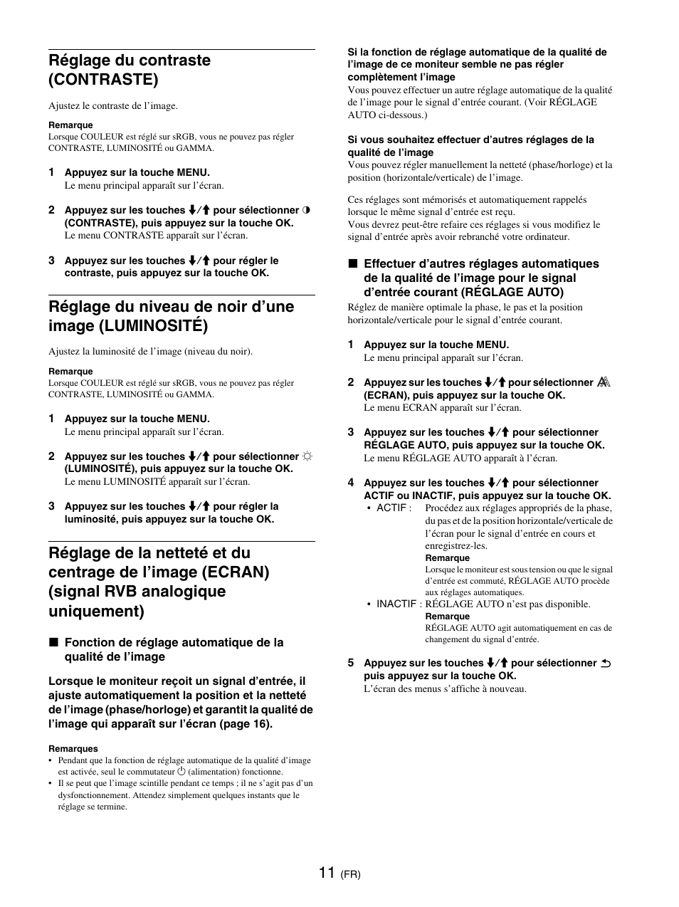 Réglage du contraste (contraste), Réglage du niveau de noir d’une image (luminosité) | Sony SDM-E76D User Manual | Page 57 / 349
