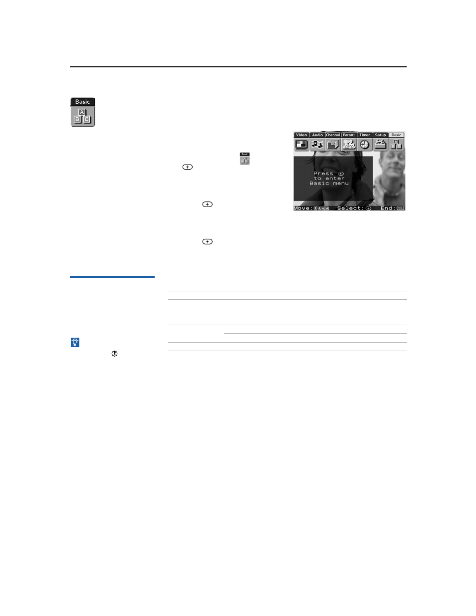 Using the basic menu, Selecting basic options, 48 using the basic menu | Sony KV-36FS17 User Manual | Page 56 / 70
