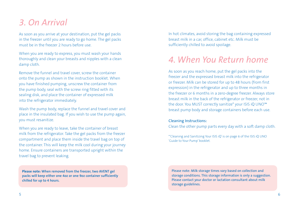 When you return home, On arrival | Avent ISIS iQ UNO User Manual | Page 4 / 5