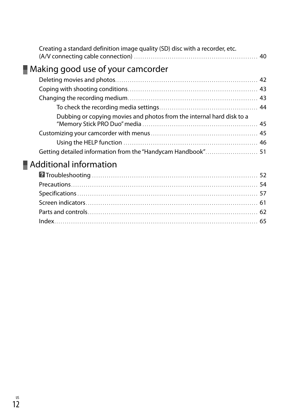 Making good use of your camcorder, Additional information | Sony HDR-XR100 User Manual | Page 12 / 130