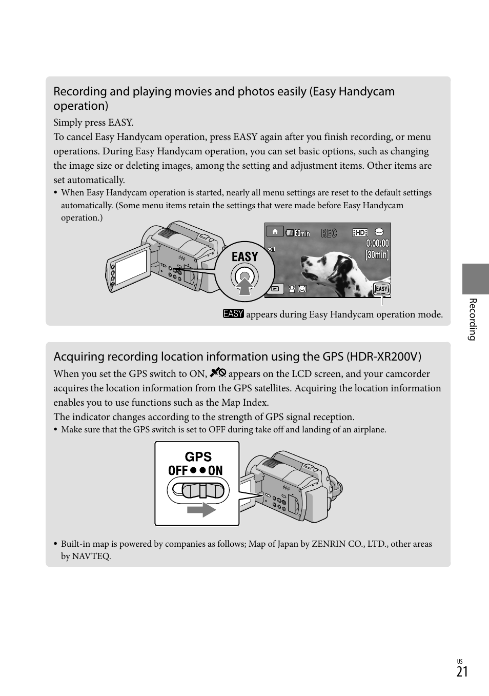 Recording and playing movies and photos easily | Sony HDR-XR100 User Manual | Page 21 / 130