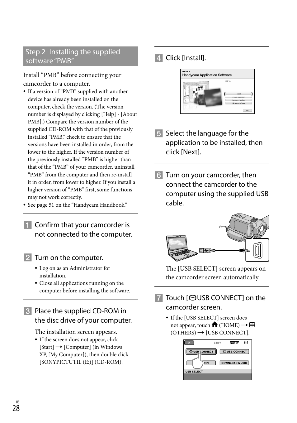 Step 2 installing the supplied software “pmb | Sony HDR-XR100 User Manual | Page 28 / 130