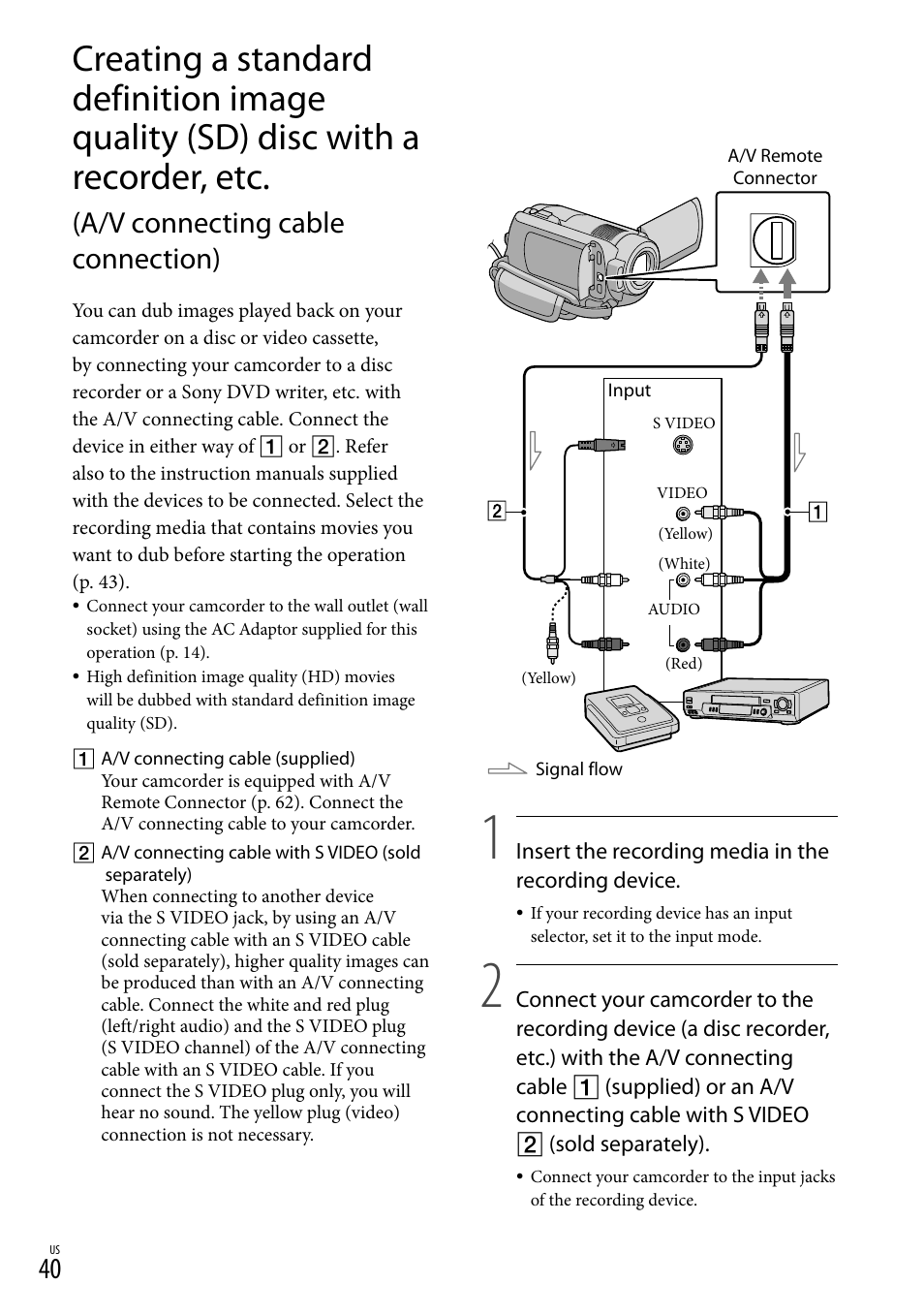 A/v connecting cable connection) | Sony HDR-XR100 User Manual | Page 40 / 130