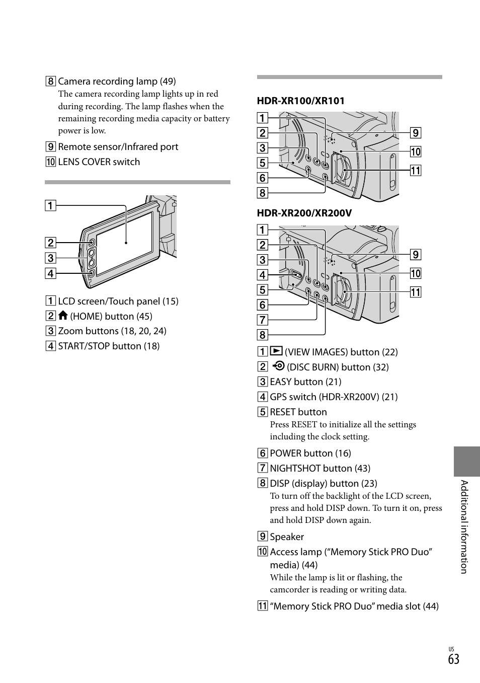63) u | Sony HDR-XR100 User Manual | Page 63 / 130