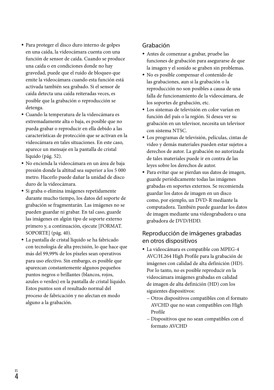 Grabación | Sony HDR-XR100 User Manual | Page 68 / 130