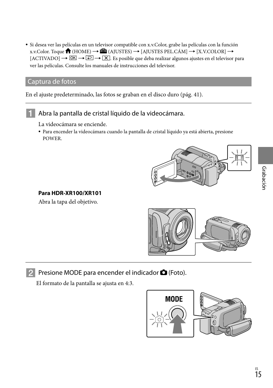 Captura de fotos | Sony HDR-XR100 User Manual | Page 79 / 130
