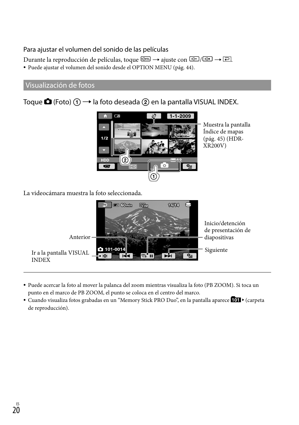 Visualización de fotos | Sony HDR-XR100 User Manual | Page 84 / 130