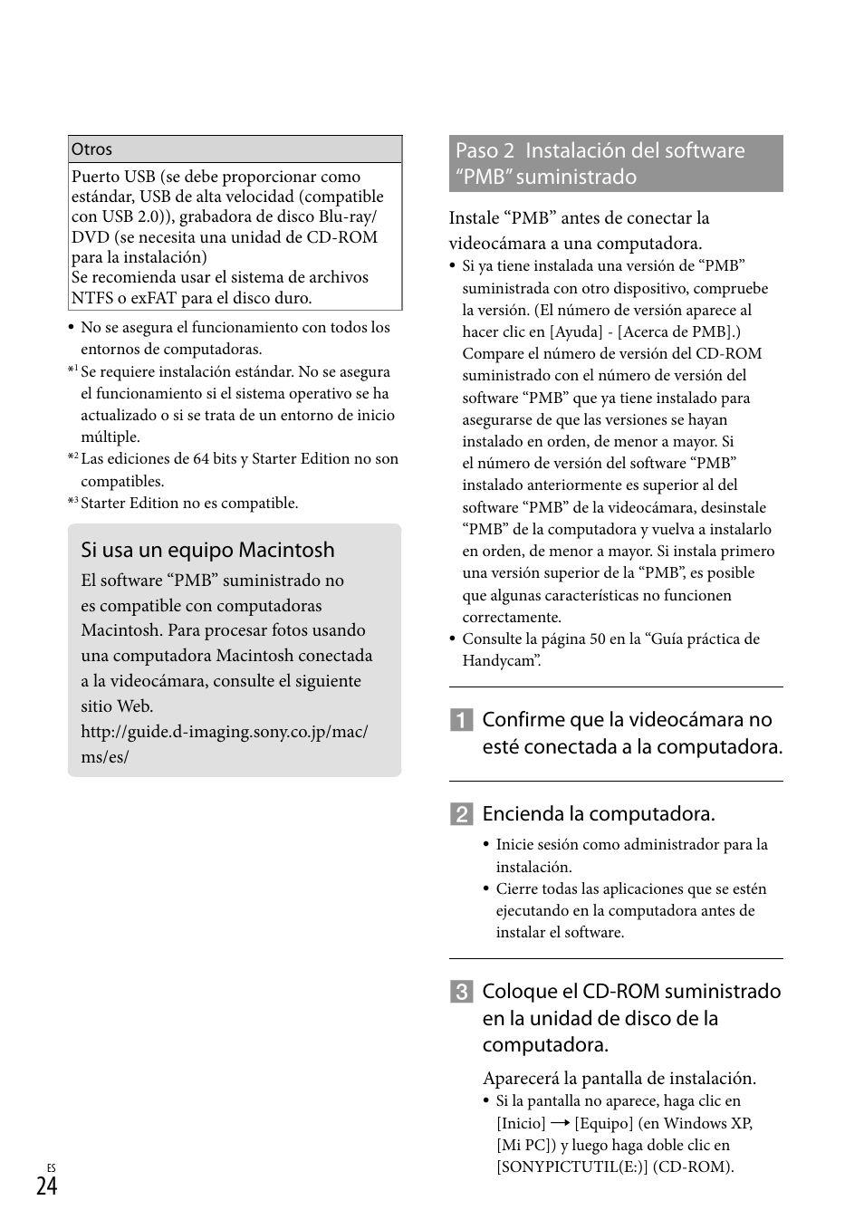 Si usa un equipo macintosh, Paso 2 instalación del software “pmb” suministrado | Sony HDR-XR100 User Manual | Page 88 / 130