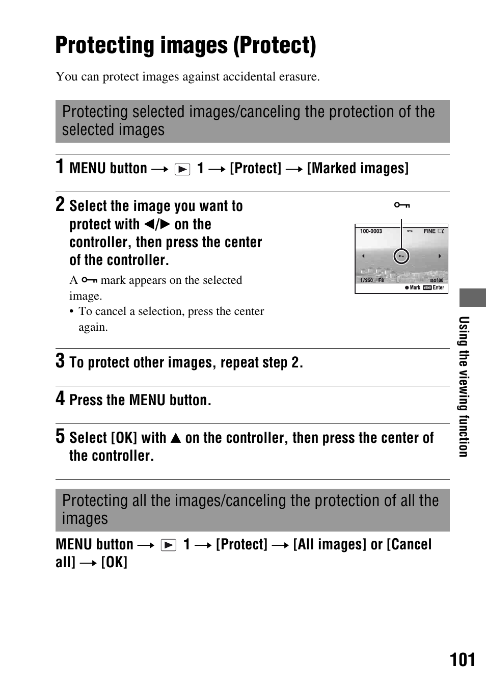 Protecting images (protect) | Sony DSLR-A200K User Manual | Page 101 / 158