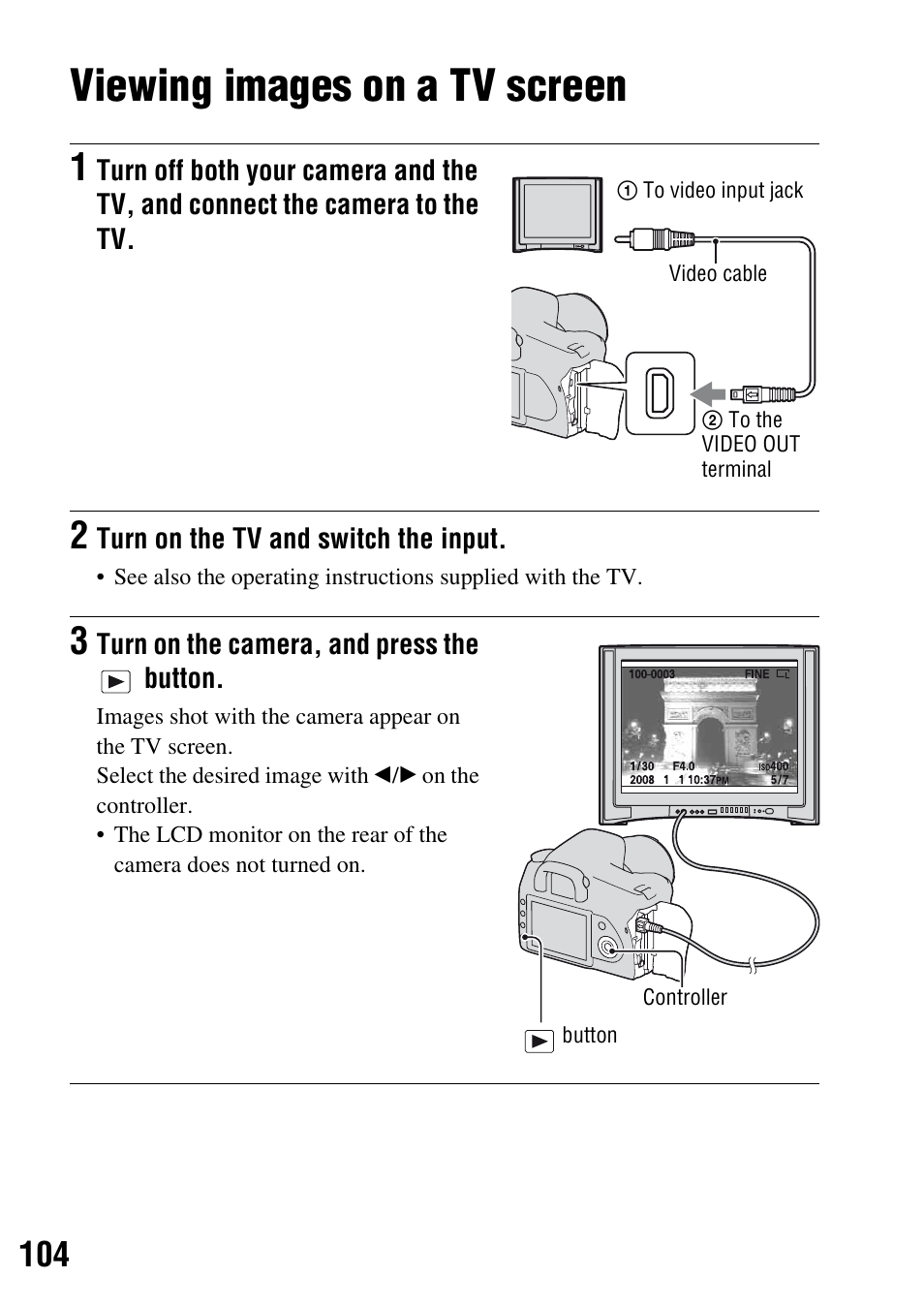 Viewing images on a tv screen | Sony DSLR-A200K User Manual | Page 104 / 158