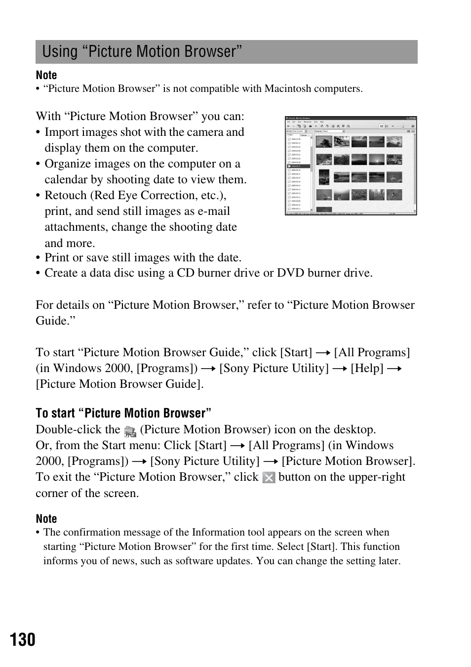 Using “picture motion browser | Sony DSLR-A200K User Manual | Page 130 / 158