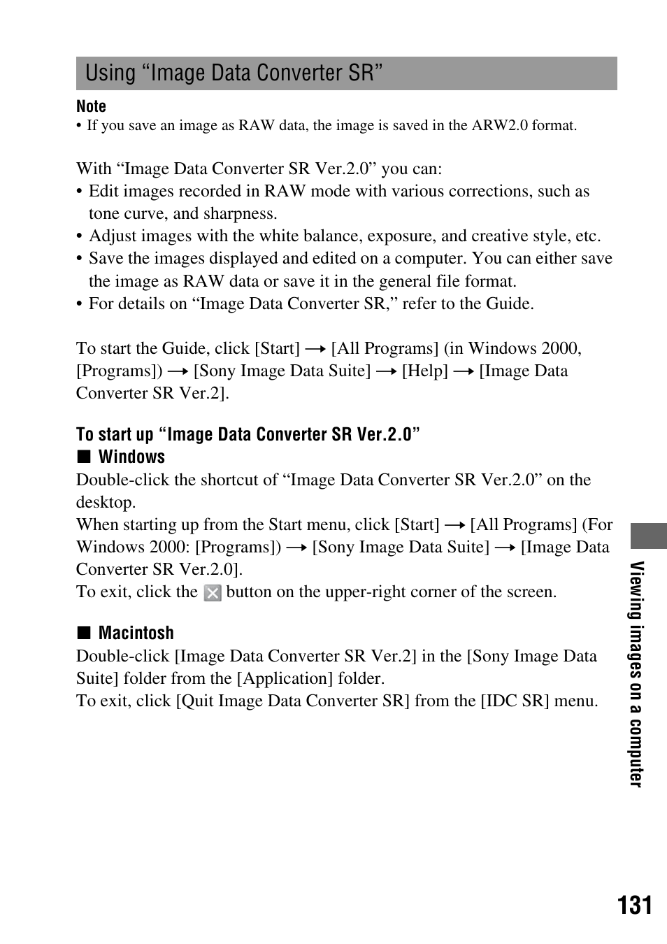Using “image data converter sr | Sony DSLR-A200K User Manual | Page 131 / 158