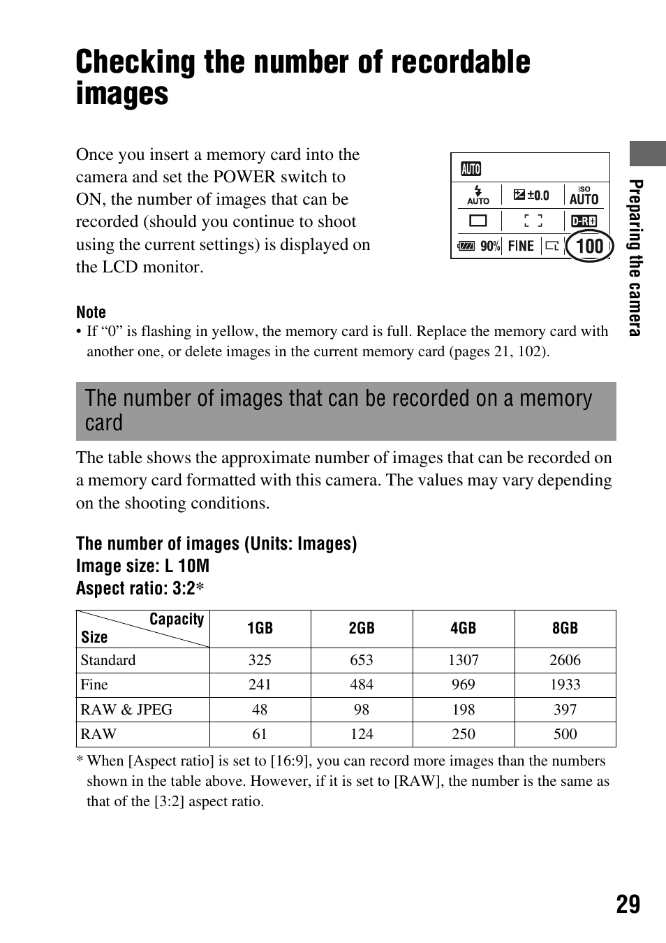 Checking the number of recordable images | Sony DSLR-A200K User Manual | Page 29 / 158