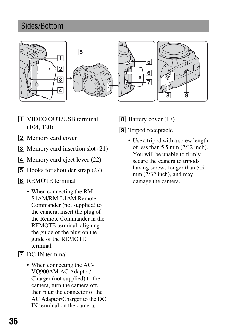 Sides/bottom | Sony DSLR-A200K User Manual | Page 36 / 158