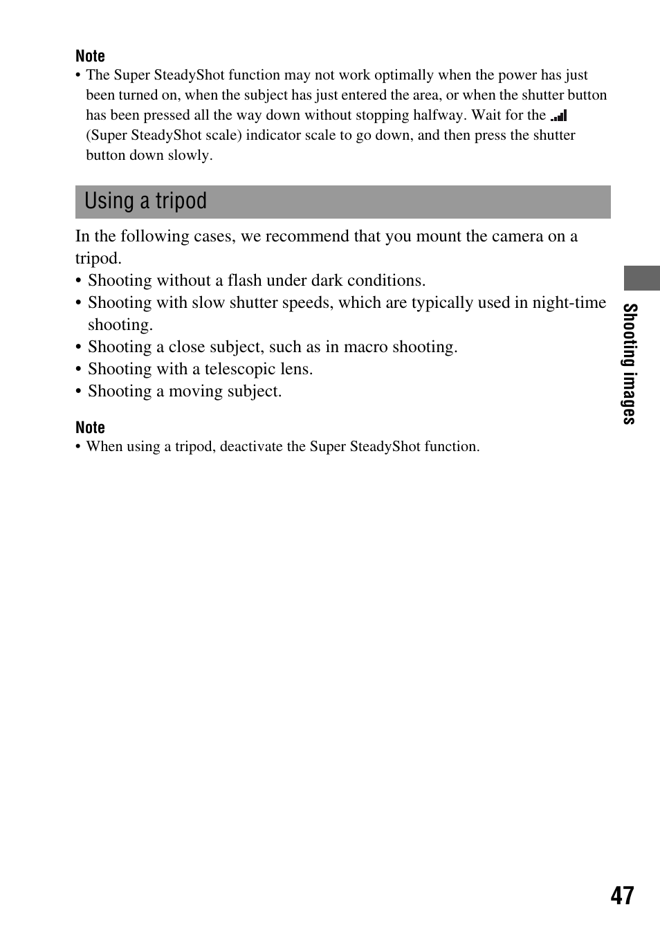 Using a tripod | Sony DSLR-A200K User Manual | Page 47 / 158