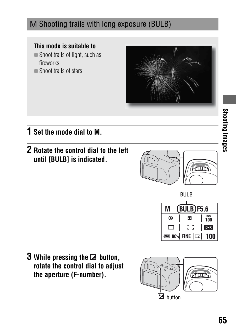 Shooting trails with long exposure (bulb) | Sony DSLR-A200K User Manual | Page 65 / 158