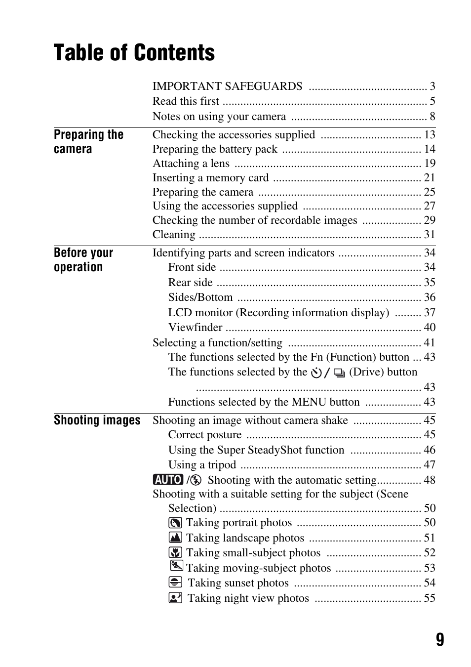 Sony DSLR-A200K User Manual | Page 9 / 158