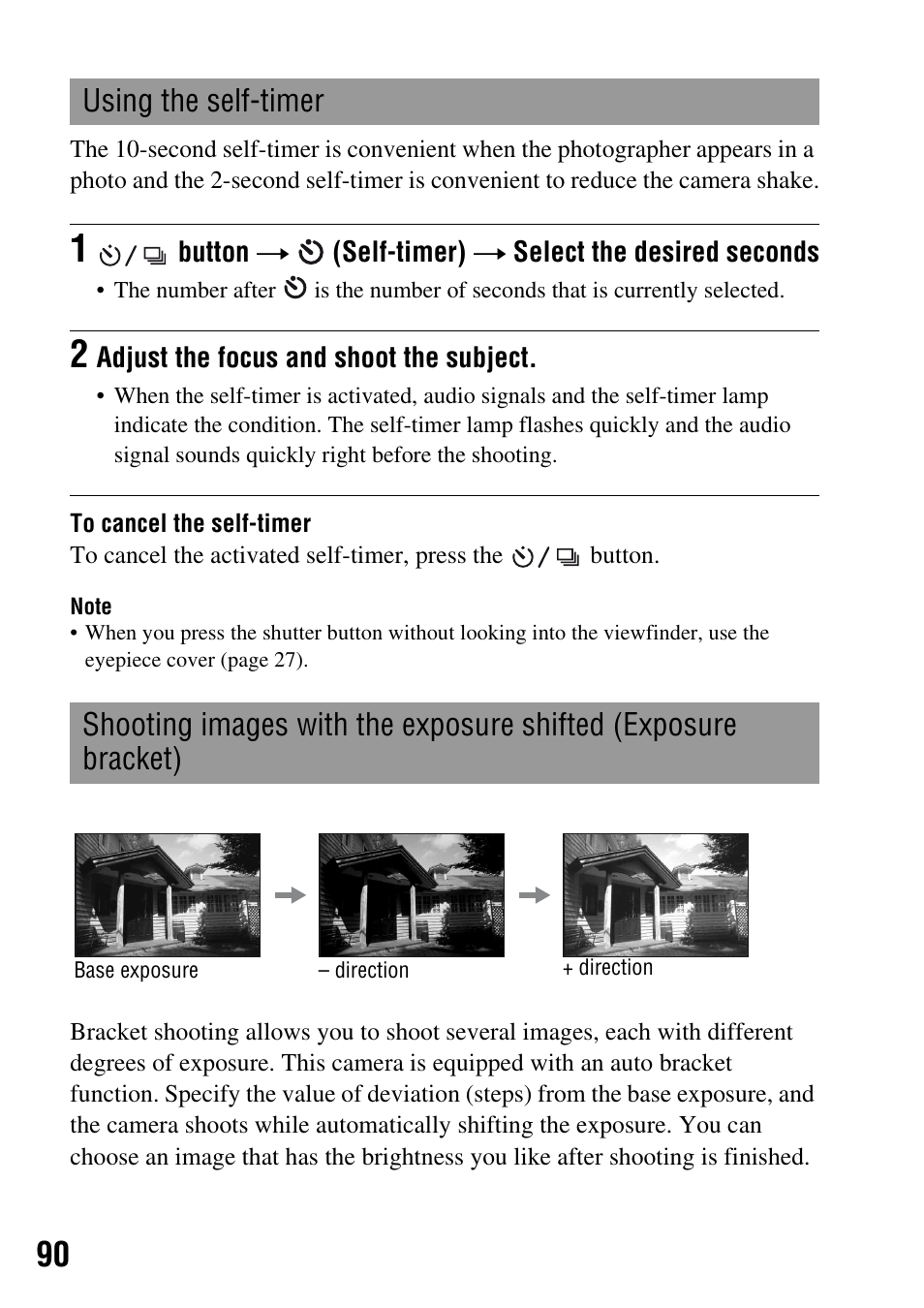 Using the self-timer, Bracket), Mp (90) | Sony DSLR-A200K User Manual | Page 90 / 158