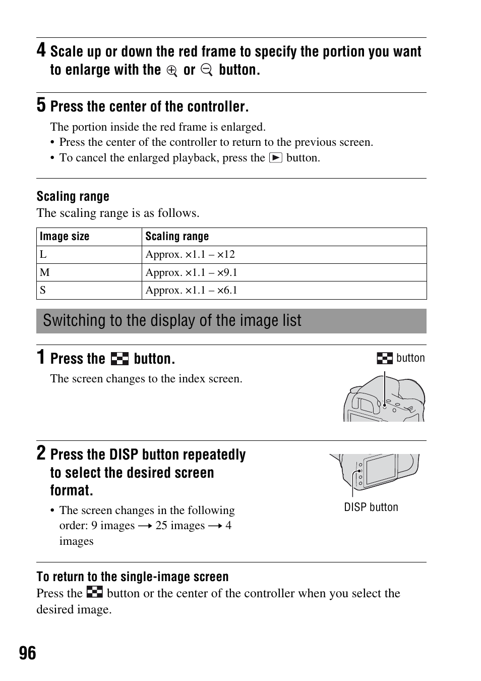 Switching to the display of the image list | Sony DSLR-A200K User Manual | Page 96 / 158