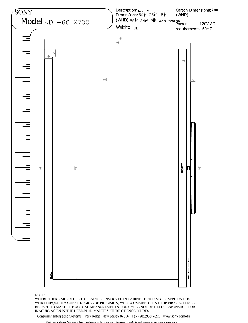 Sony KDL-60EX700 User Manual | 6 pages