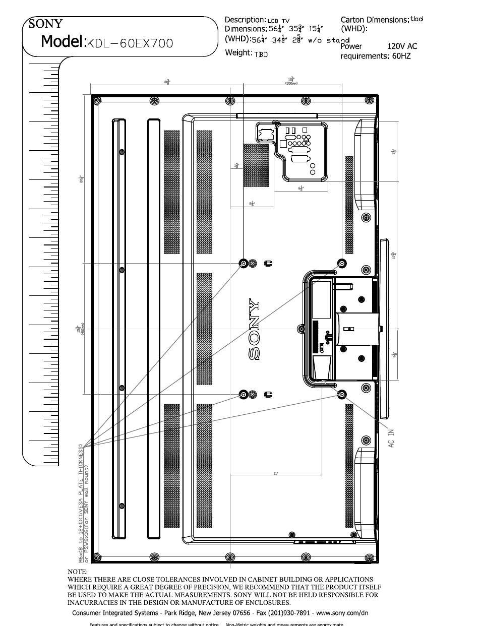 Model | Sony KDL-60EX700 User Manual | Page 2 / 6