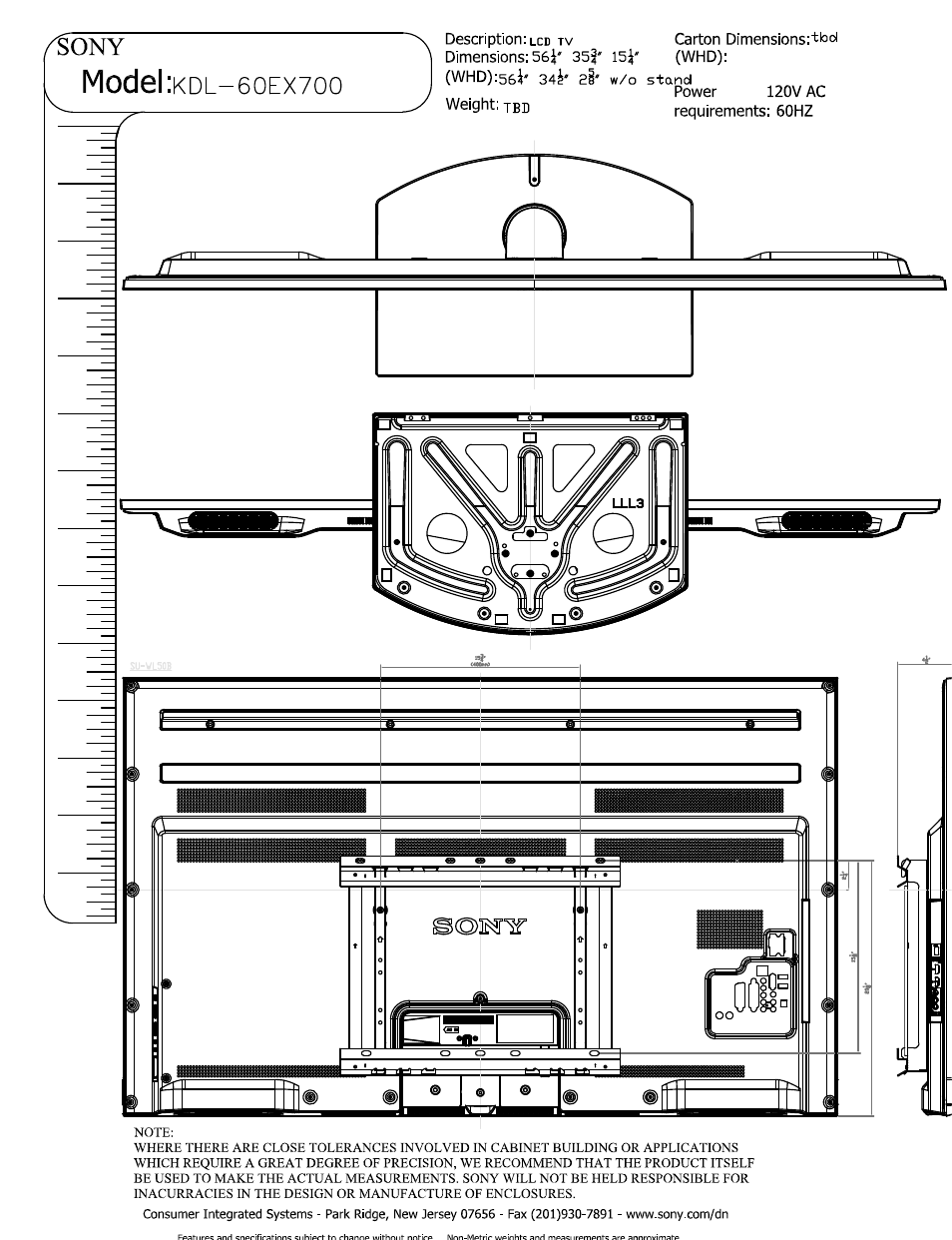 Model | Sony KDL-60EX700 User Manual | Page 5 / 6