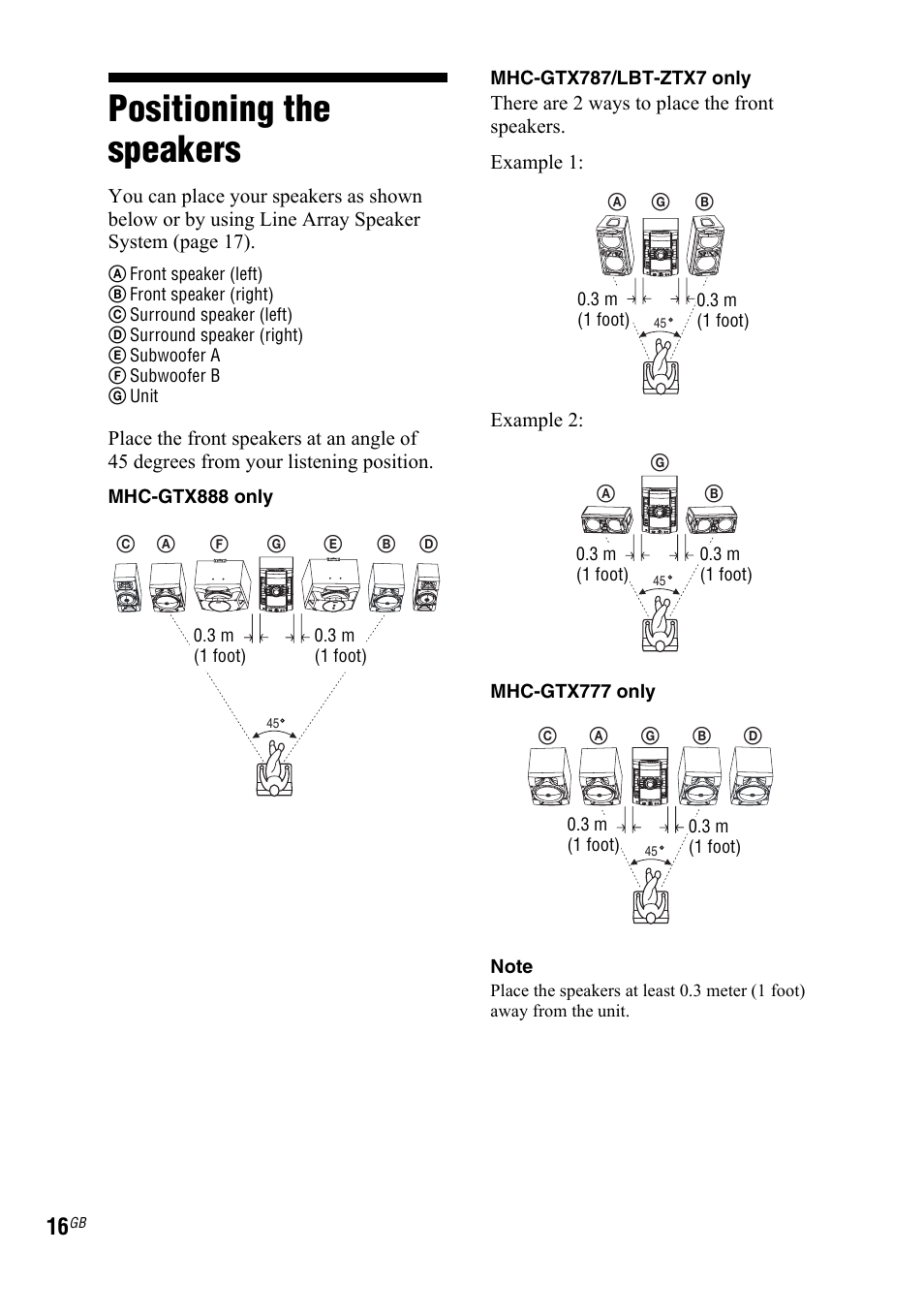 Positioning the speakers | Sony LBT-ZTX7 User Manual | Page 16 / 60