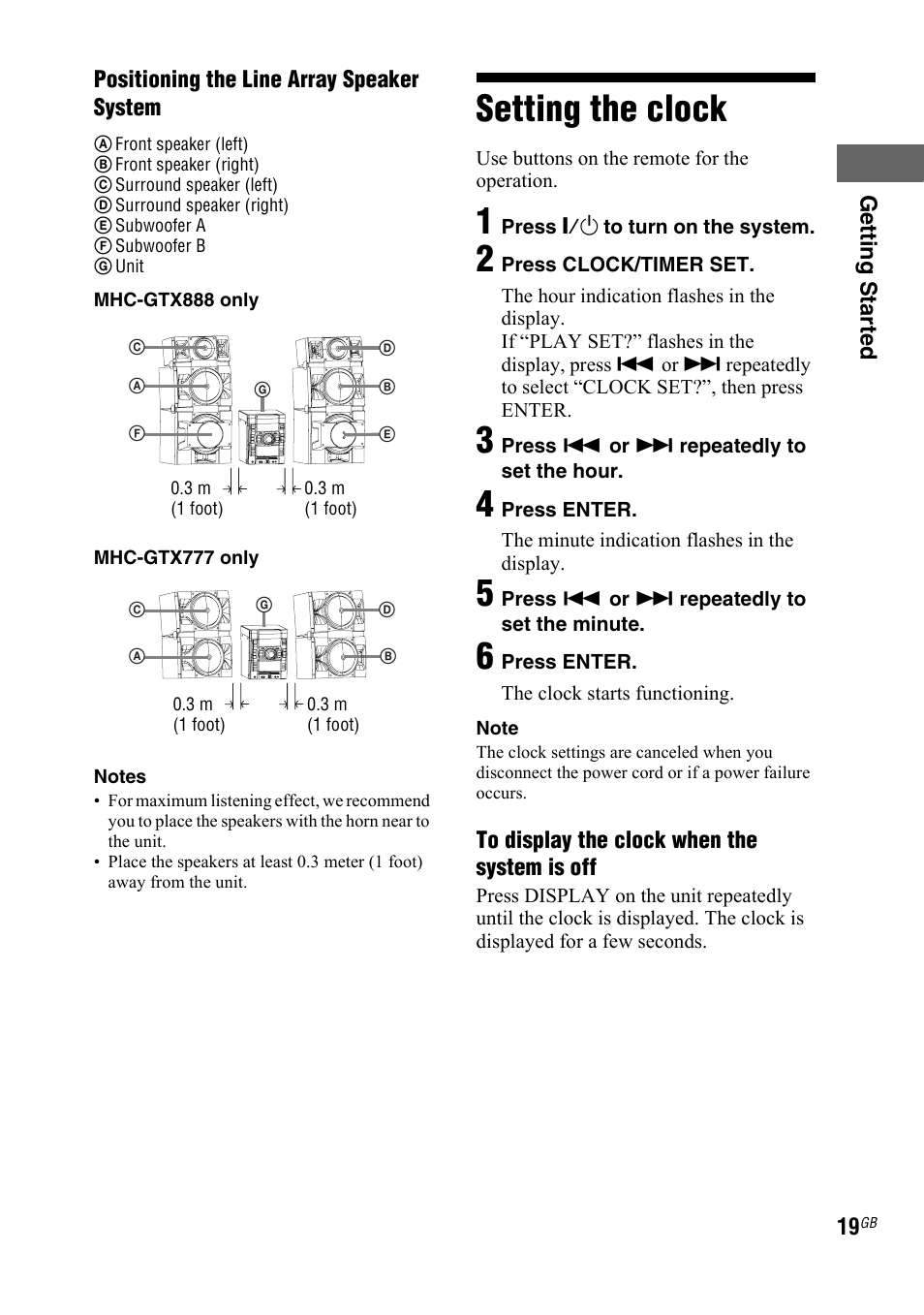 Setting the clock | Sony LBT-ZTX7 User Manual | Page 19 / 60