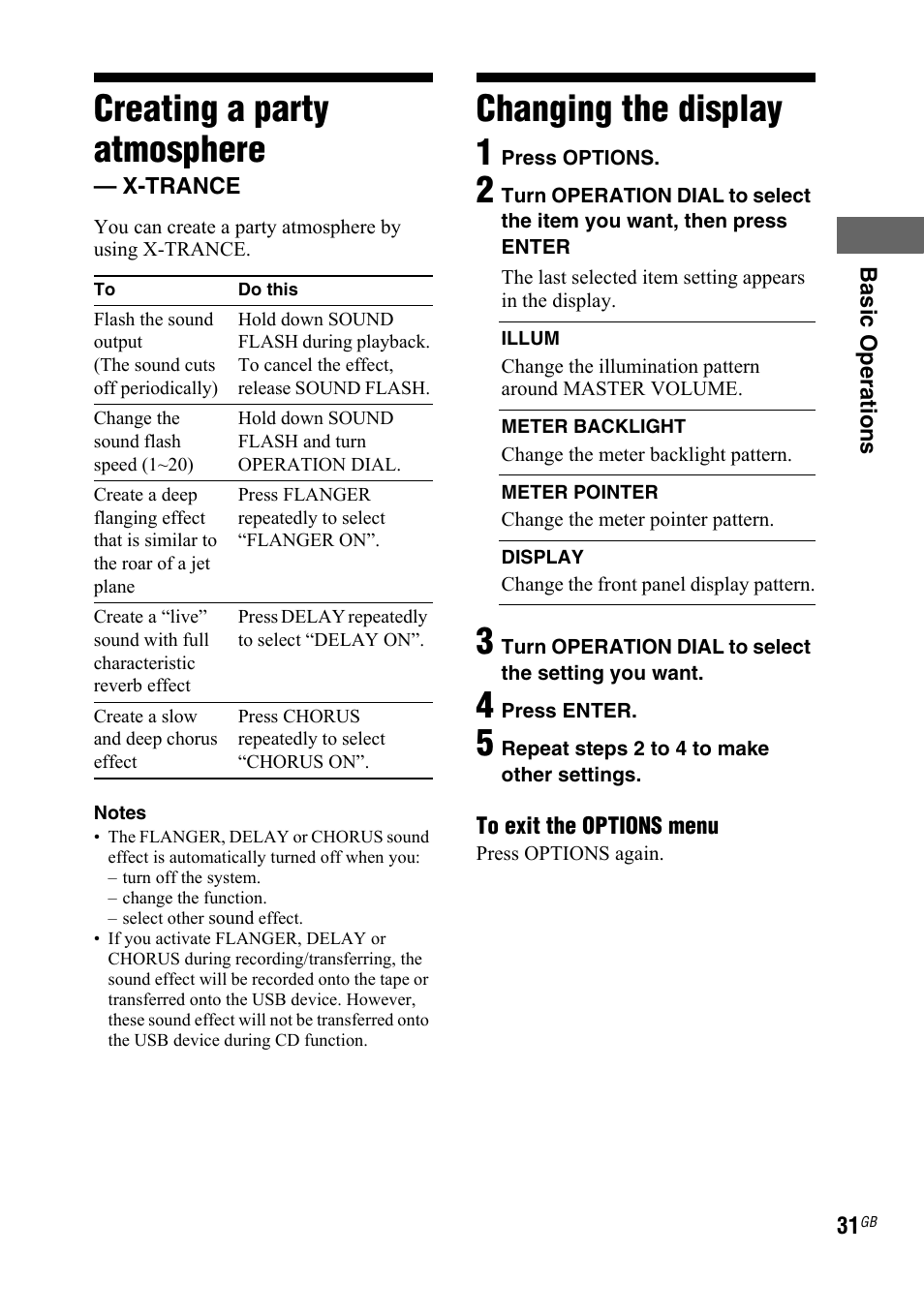 Creating a party atmosphere, X-trance, Changing the display | Changing the display 1 | Sony LBT-ZTX7 User Manual | Page 31 / 60