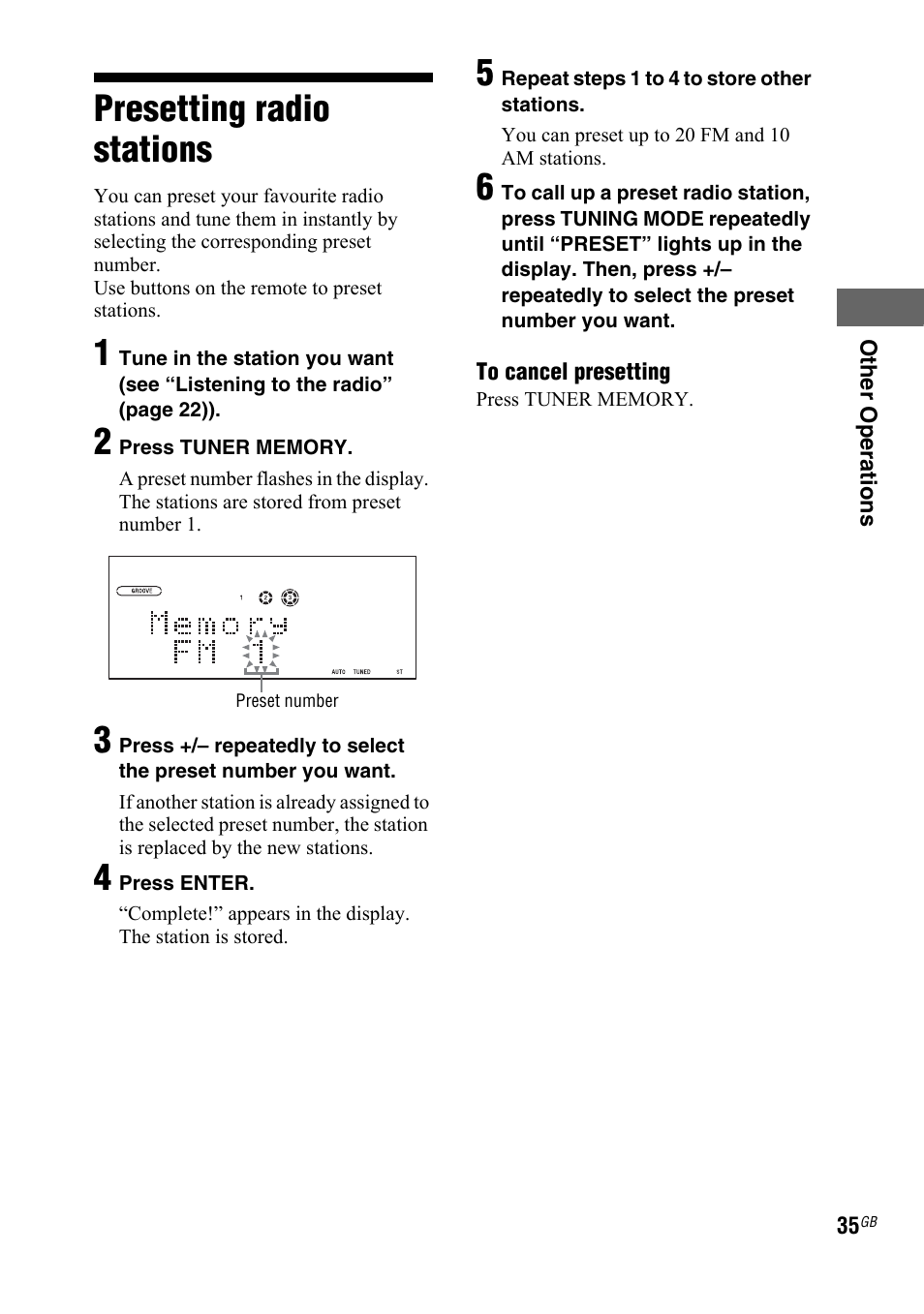 Presetting radio stations | Sony LBT-ZTX7 User Manual | Page 35 / 60