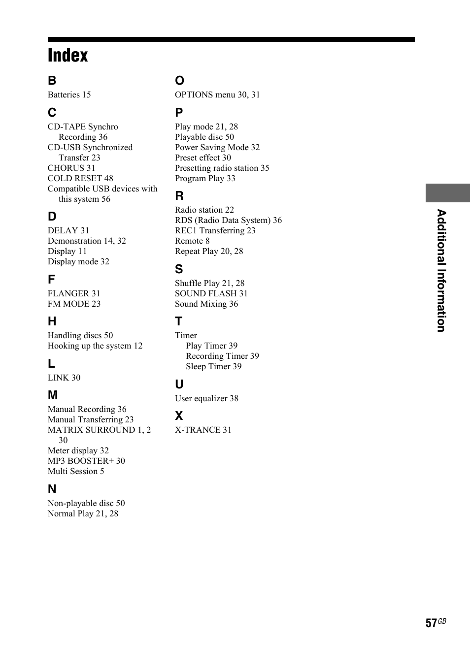 Index | Sony LBT-ZTX7 User Manual | Page 57 / 60