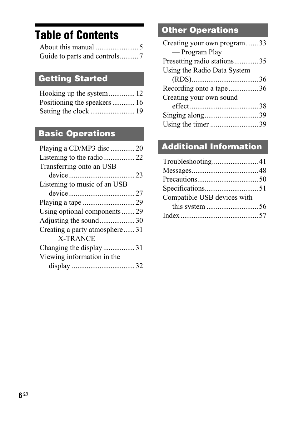 Sony LBT-ZTX7 User Manual | Page 6 / 60