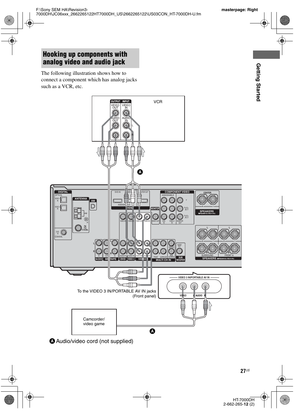 Age 27, 35, Aaudio/video cord (not supplied) | Sony HT-7000DH User Manual | Page 27 / 84