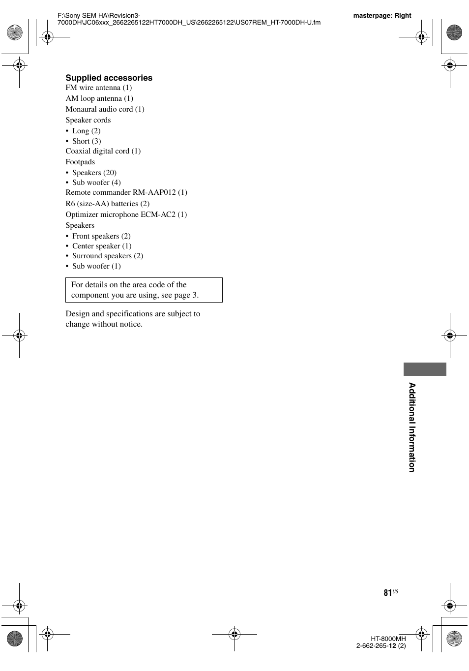 Sony HT-7000DH User Manual | Page 81 / 84