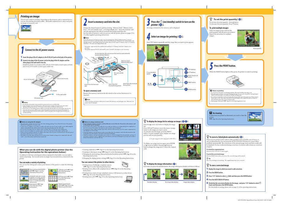 Printing an image | Sony DPP-FP90 User Manual | Page 2 / 2