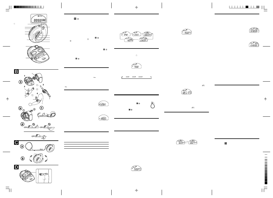 Using the arm band, Preventing accidental change, Setting the clock | Changing am channel step, Selecting the mode, Playing the radio, Improving the reception, Obtain powerful bass sound, Presetting your favorite station, Using the stopwatch | Sony SRF-M85V User Manual | Page 2 / 2