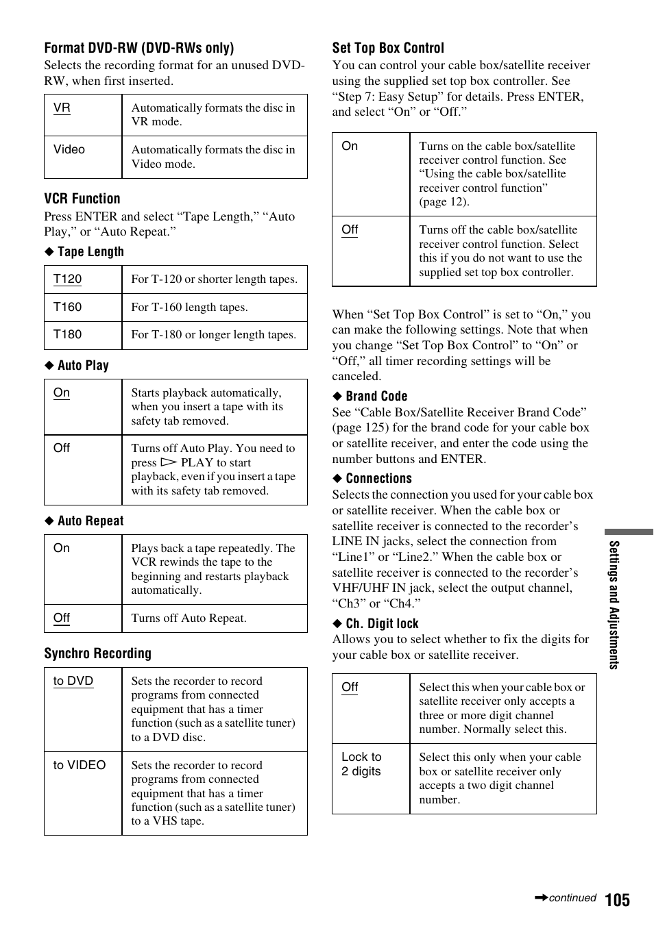 Sony RDR-VX530 User Manual | Page 105 / 132