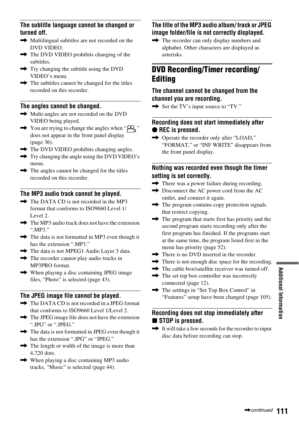 Dvd recording/timer recording/ editing | Sony RDR-VX530 User Manual | Page 111 / 132