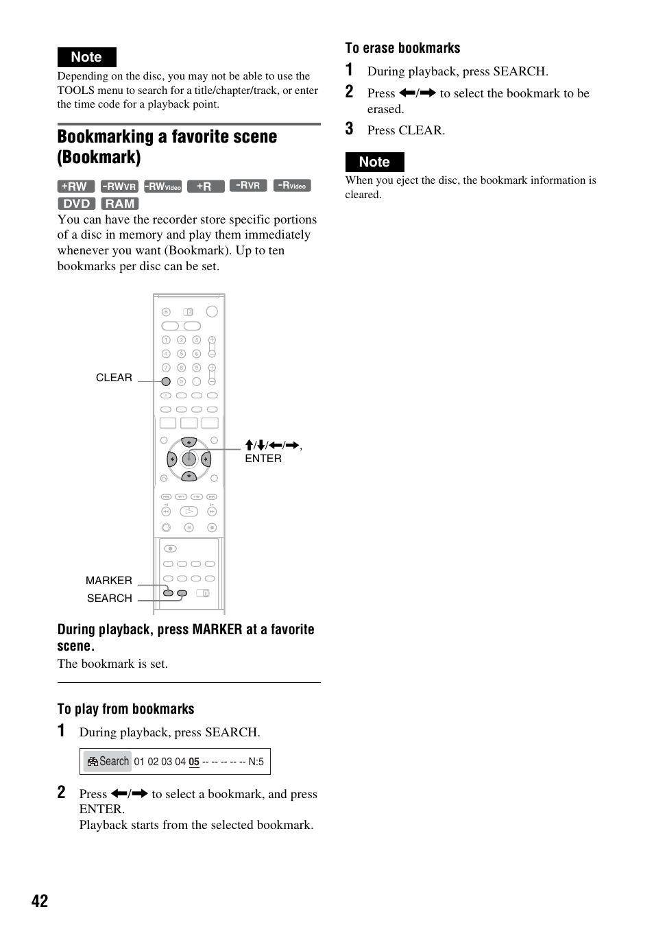 Bookmarking a favorite scene (bookmark) | Sony RDR-VX530 User Manual | Page 42 / 132