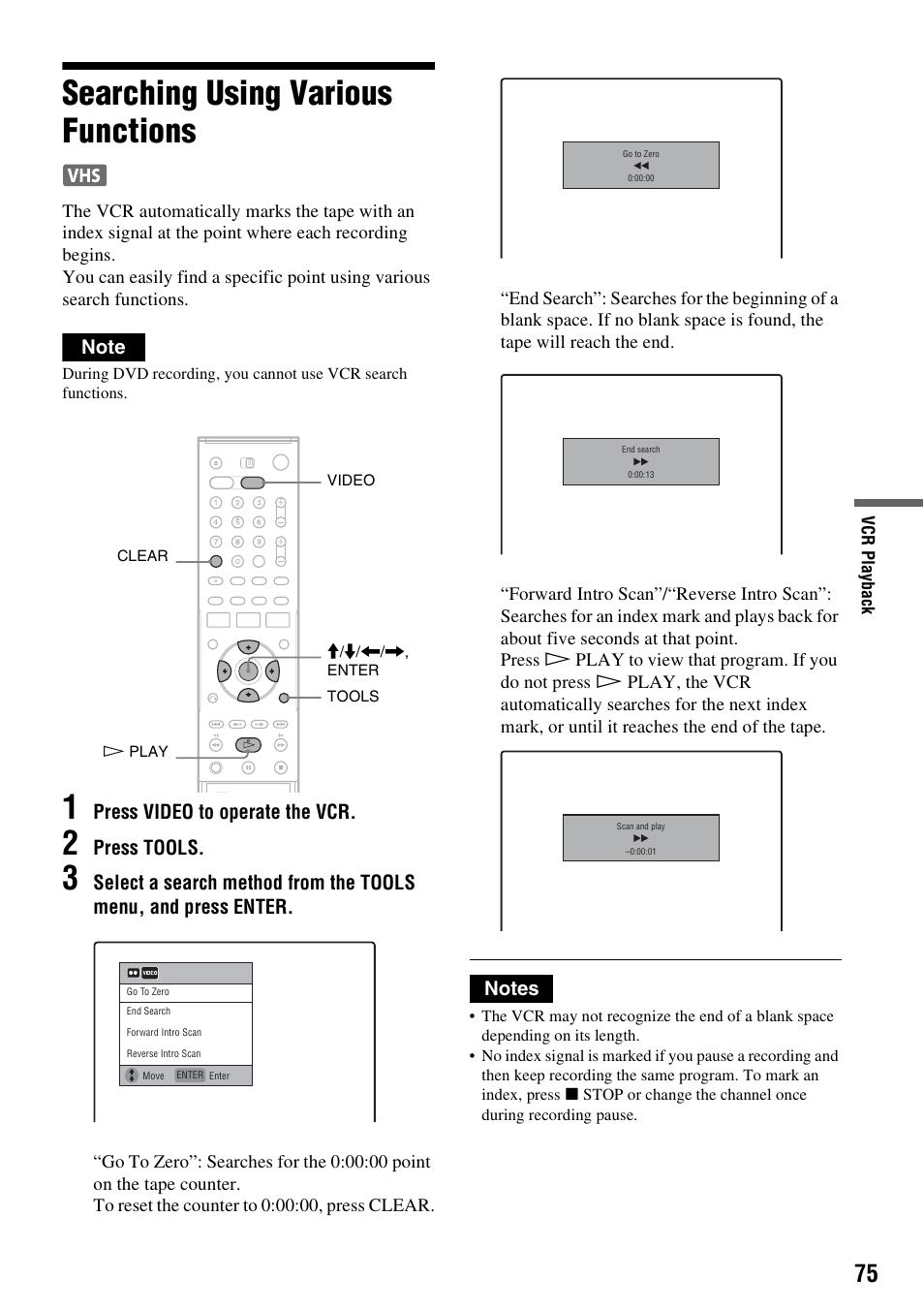 Searching using various functions | Sony RDR-VX530 User Manual | Page 75 / 132