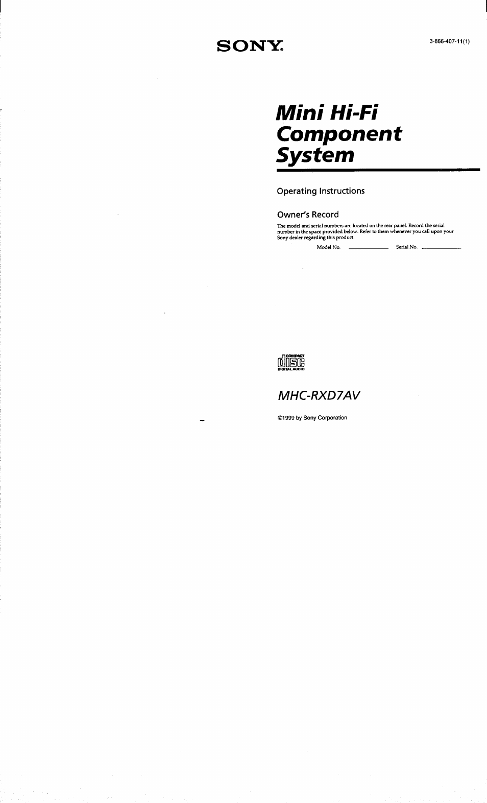 Sony MHC-RXD7AV User Manual | 44 pages