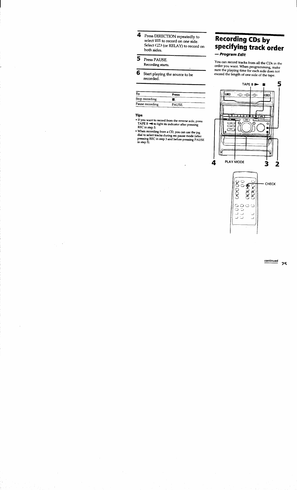 Recording cds by specifying track order, Recording cds by specifying track, Order | Sony MHC-RXD7AV User Manual | Page 25 / 44