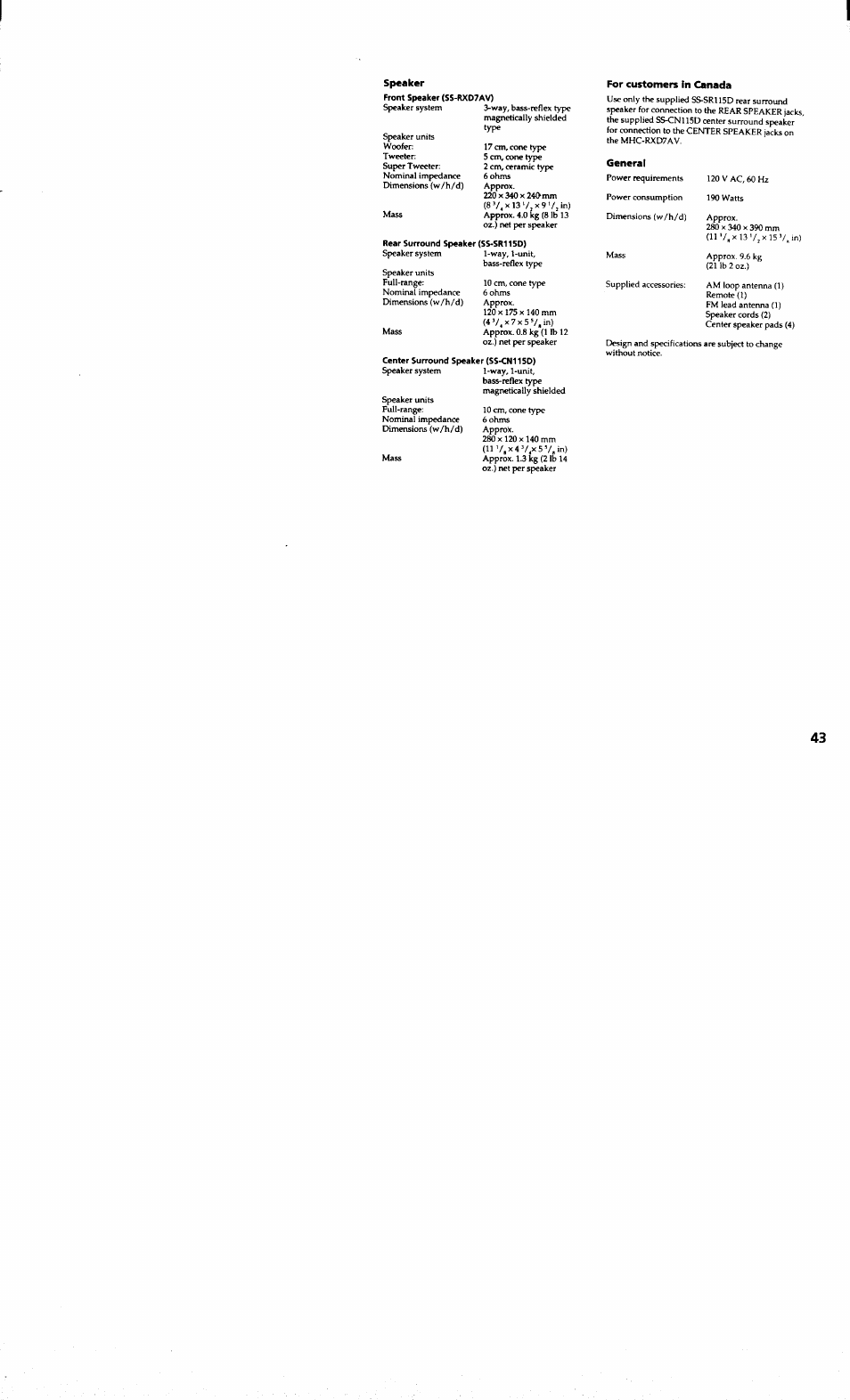 Sony MHC-RXD7AV User Manual | Page 43 / 44