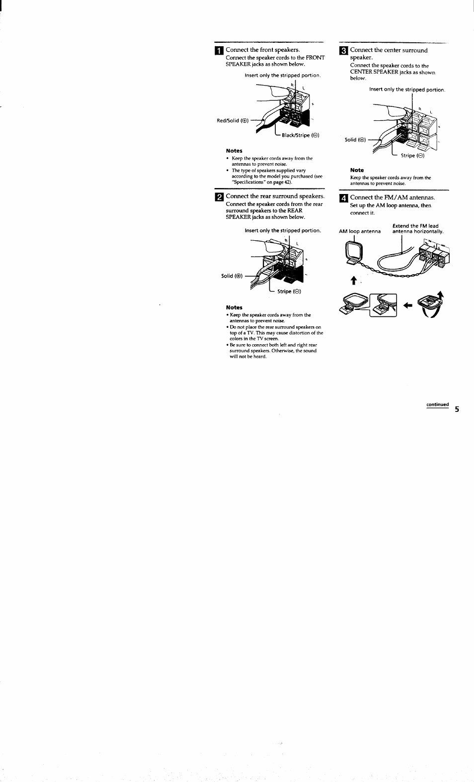 I connect the front speakers, Connect the center surround speaker, Connect the fm/am antennas | Sony MHC-RXD7AV User Manual | Page 5 / 44