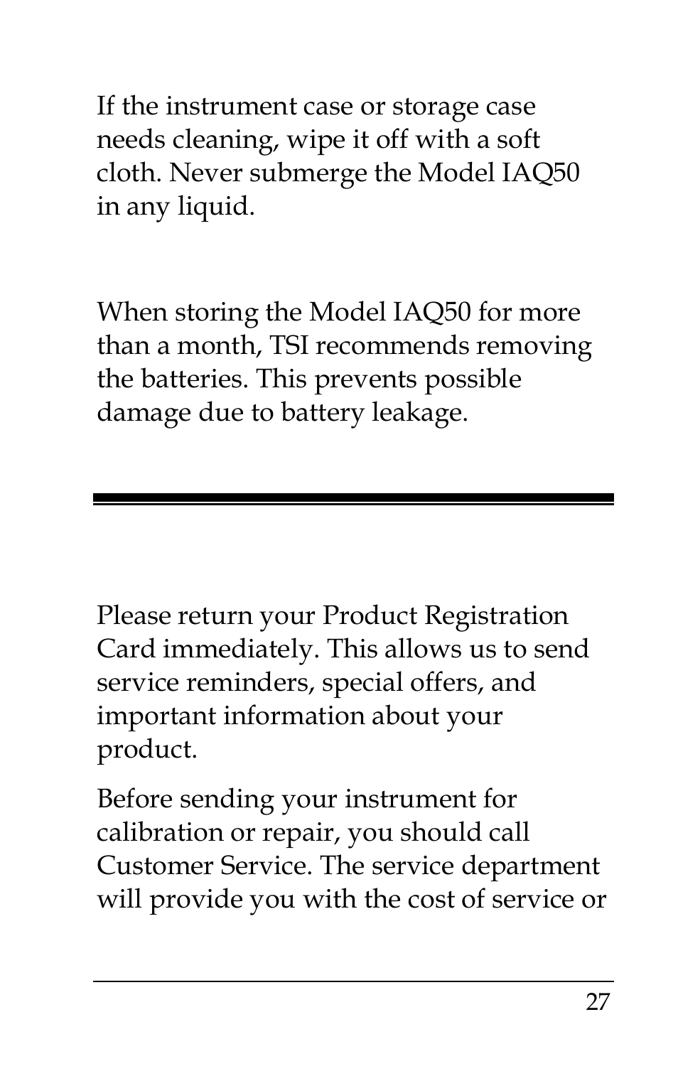Cases, Storage, Section 6 service and calibration | TSI IAQ50 User Manual | Page 27 / 40