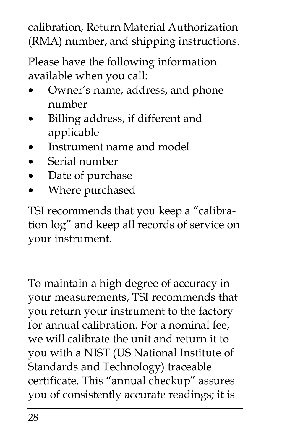 Factory calibration | TSI IAQ50 User Manual | Page 28 / 40